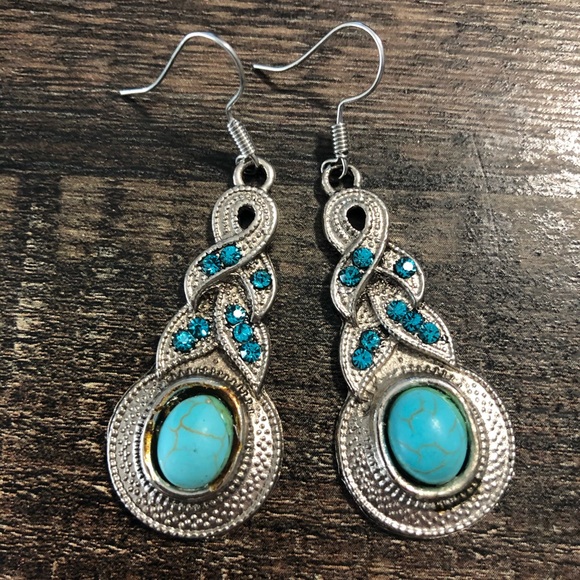 Tibetan Alloy Oval Resin Drop Dangle Earrings - Picture 2 of 5